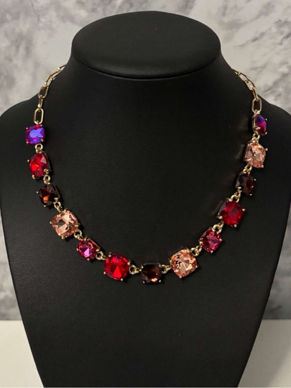 Multi Color Cushion Cut Glass Link Necklace
